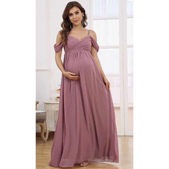 Ever-Pretty V Neck Short Sleeve Spaghetti Straps Maternity Formal Dress Size M - Picture 12 of 14